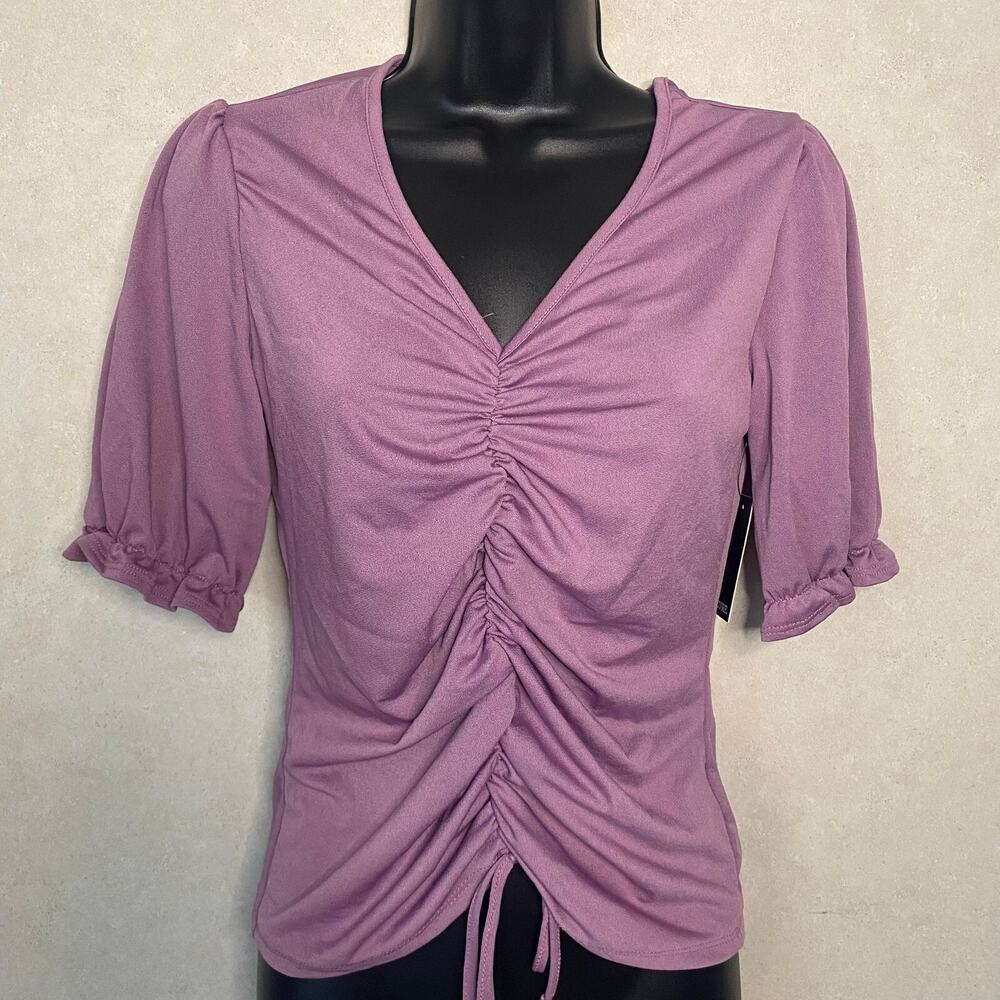 Cure Ruched‎ Short Sleeve Blouse for Women - Small - Color Mauve NEW